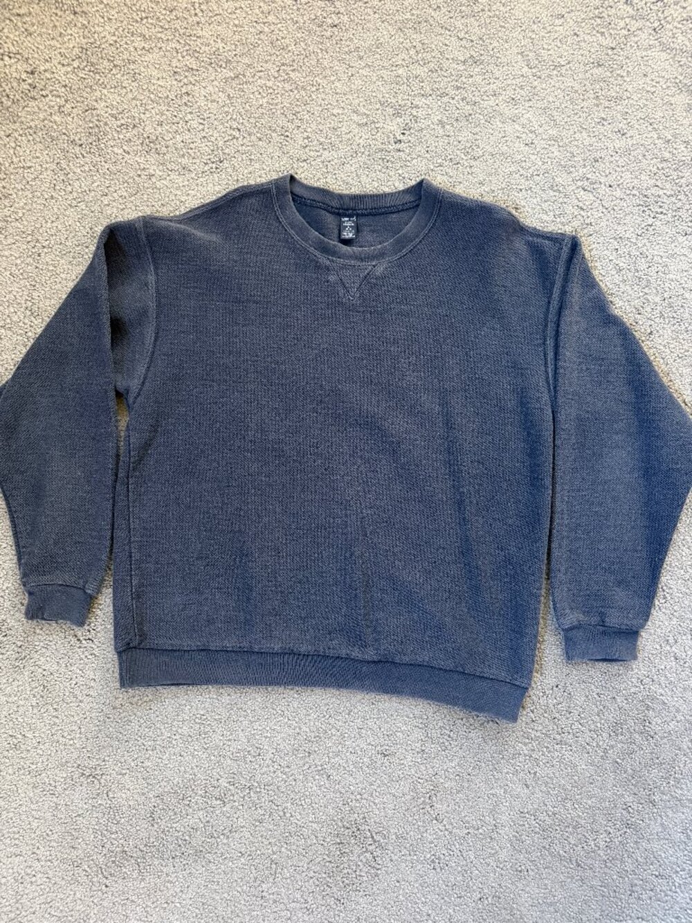 Vtg 90s Lands End Faded Navy Crewneck Sweatshirt L Made in USA Honeycomb Knit